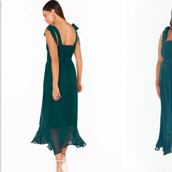 Show me your Mumu Claire midi dress in emerald chiffon - Picture 6 of 6